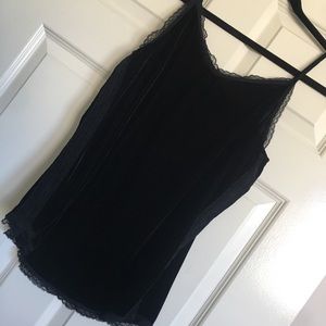 Lace Trimmed Black Velvet Tank
